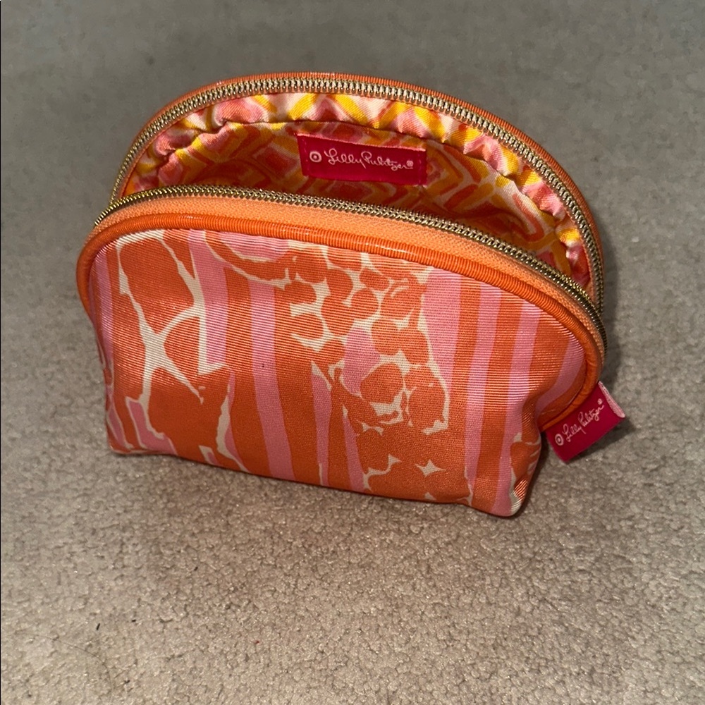 Lilly Pulitzer Orange and Pink Cosmetic Bag Set